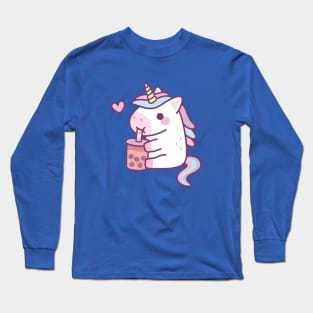 Cute Little Unicorn Loves Drinking Bubble Tea Long Sleeve T-Shirt